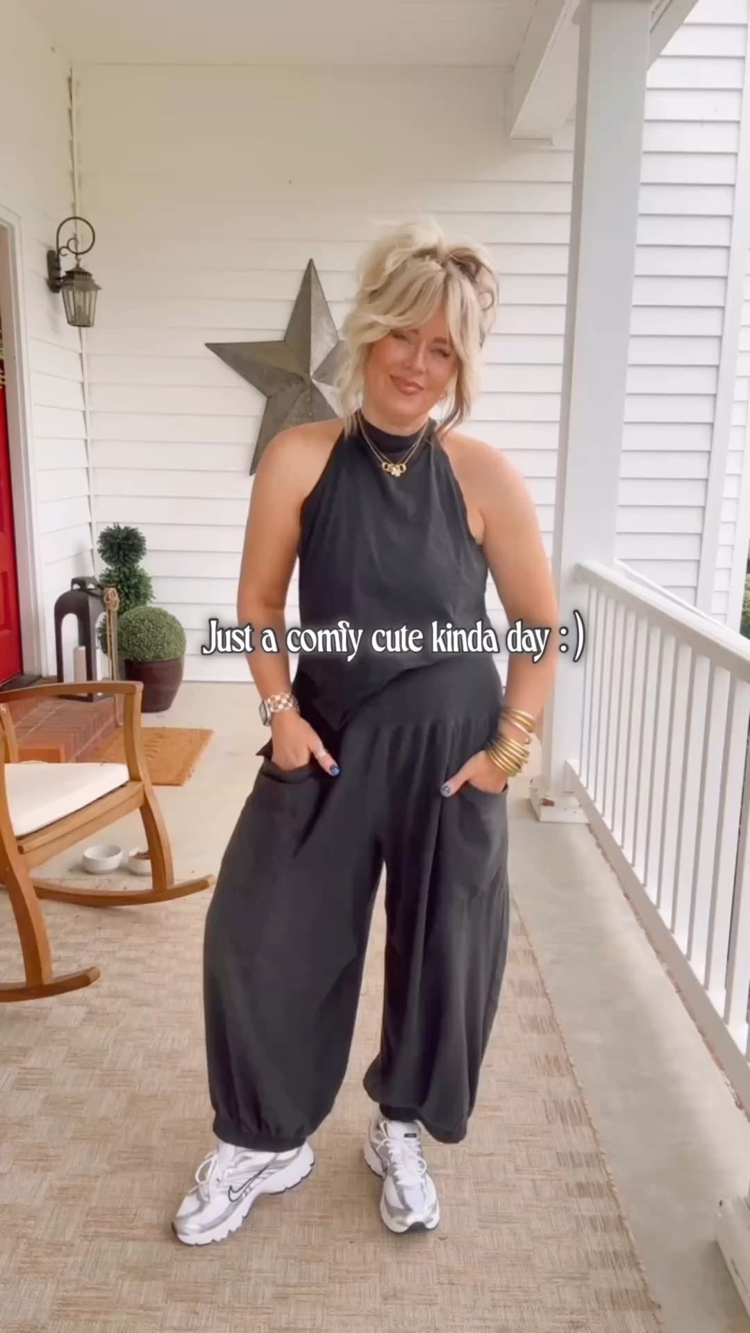These pants are a set with a long sleeve tee but they are perfect with this top too!!