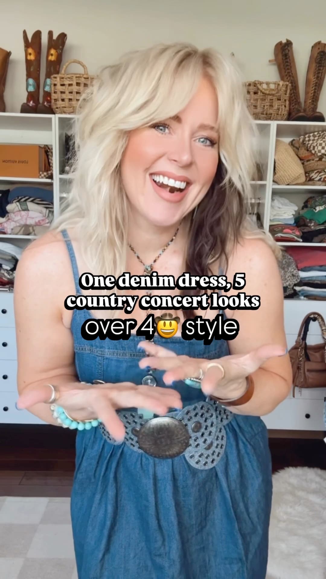 This denim dress is adorable and perfect for a concert look!