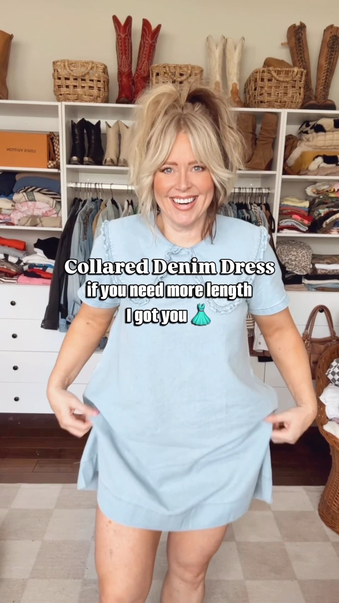 This denim dress is so adorable!